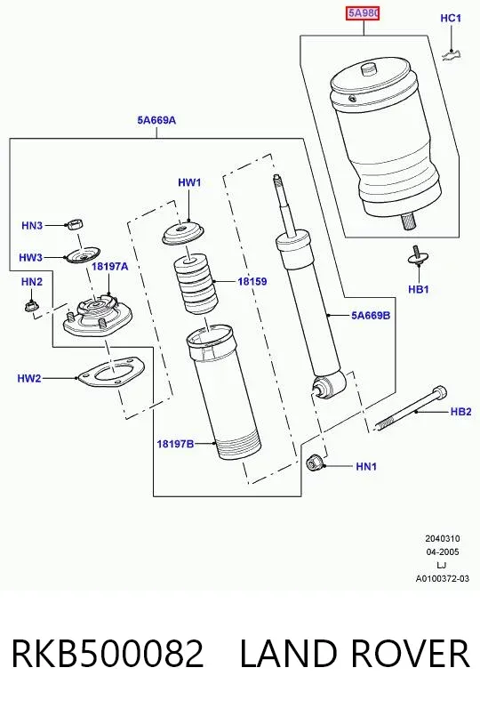 Poduszka pneumatyczna (resor pneumatyczny) mostu tylnego RKB500082 Land Rover