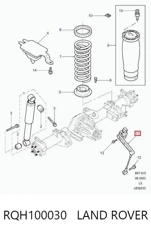 Czujnik poziomowania karoserii tylny lewy RQH100030 Land Rover