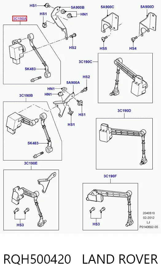 Czujnik położenia pojazdu przedni prawy RQH500420 Land Rover