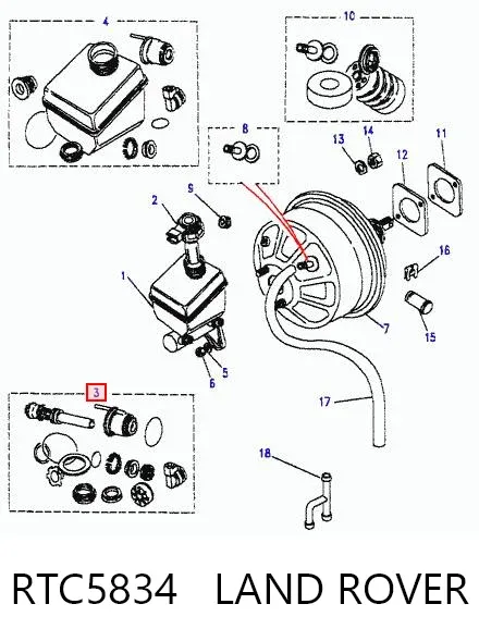 Zestaw naprawczy głównego cylindra hamulcowego RTC5834 Land Rover
