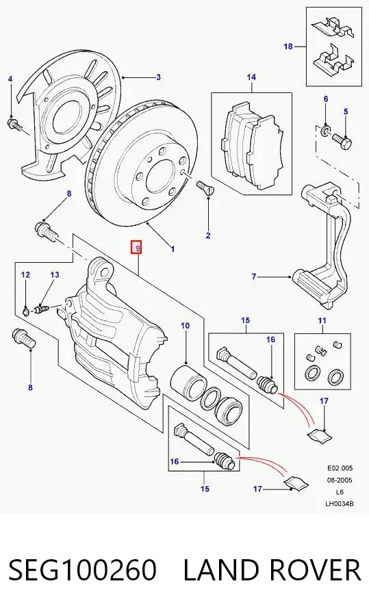 Zacisk hamulcowy przedni prawy SEG100260 Land Rover