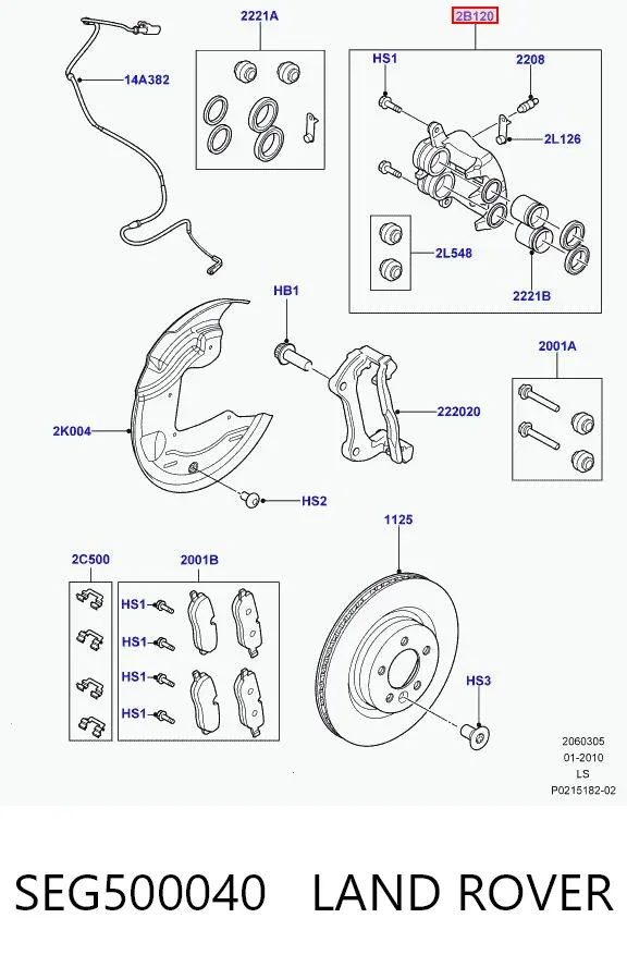 Zacisk hamulcowy przedni prawy SEG500040 Land Rover