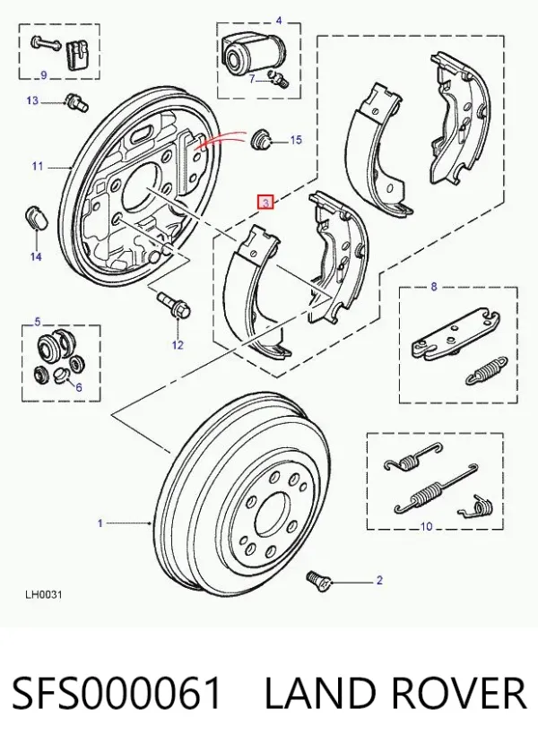 Klocki hamulcowe tylne bębnowe SFS000061 Land Rover
