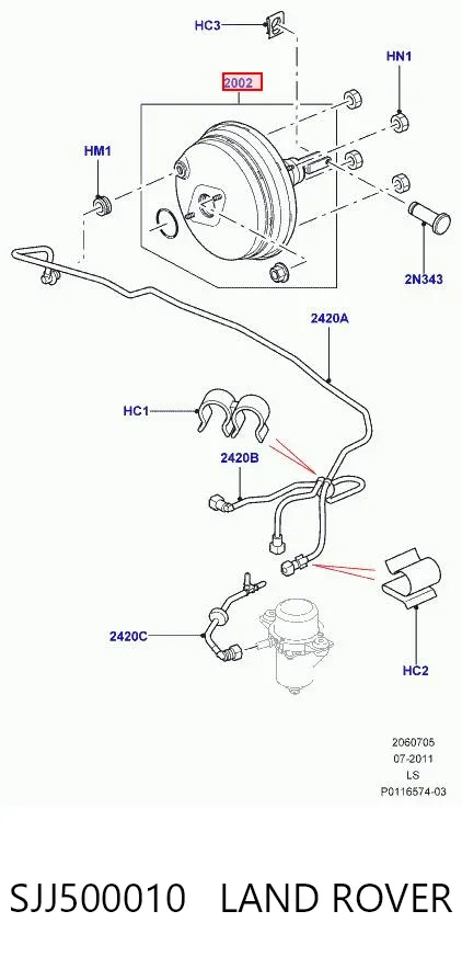 Wzmacniacz próżniowy hamulców SJJ500010 Land Rover