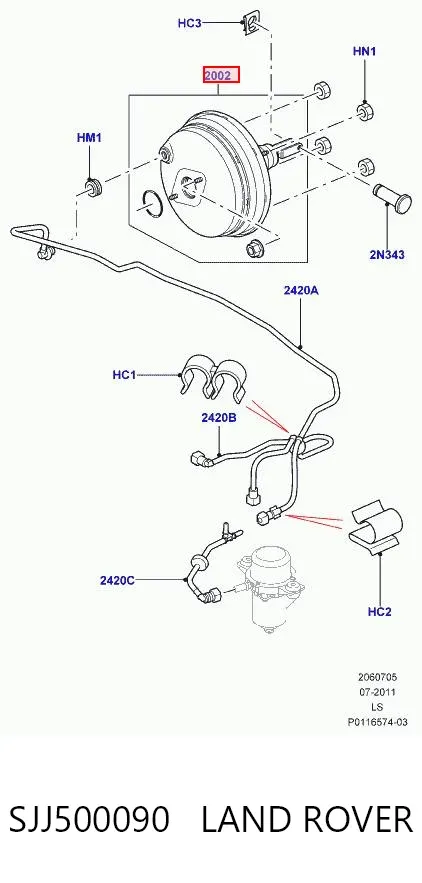 Wzmacniacz próżniowy hamulców SJJ500090 Land Rover