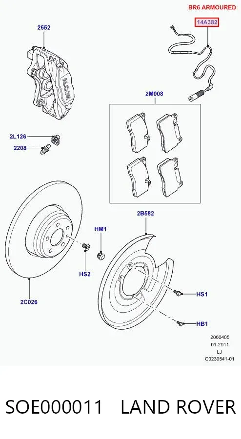 Czujnik zużycia klocków hamulcowych tylny SOE000011 Land Rover