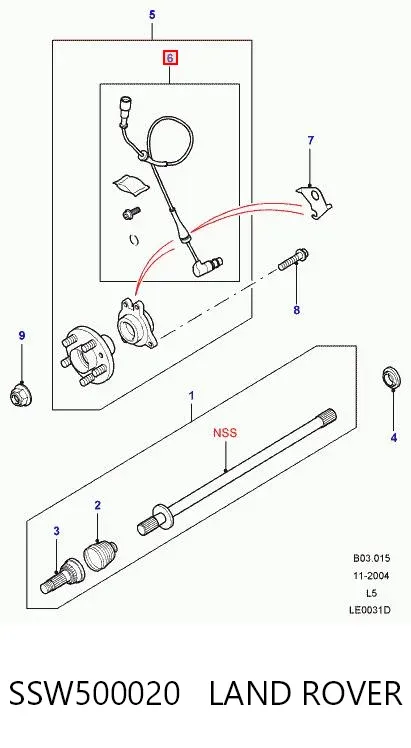Czujnik ABS przedni SSW500020 Land Rover