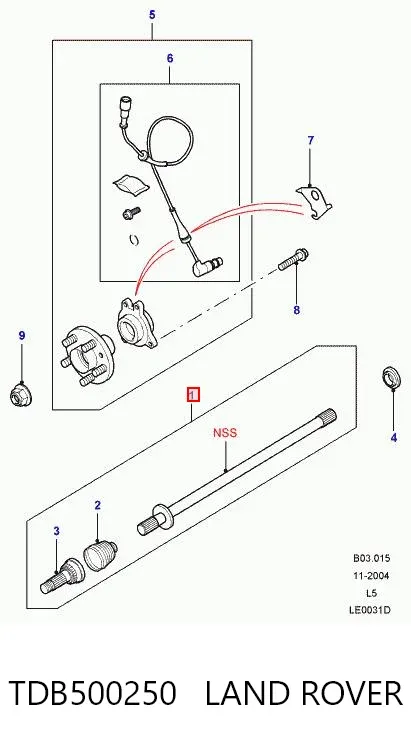 Półoś napędowa przednia lewa TDB500250 Land Rover