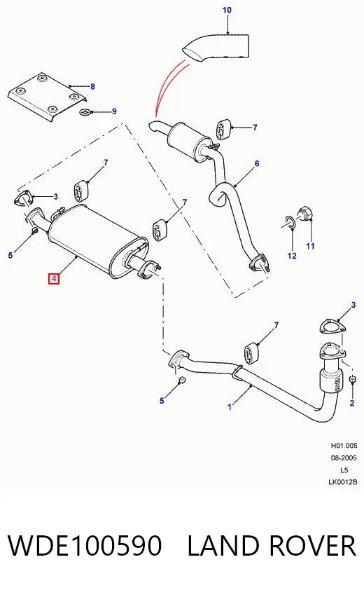 Tłumik, środkowa część WDE100590 Land Rover