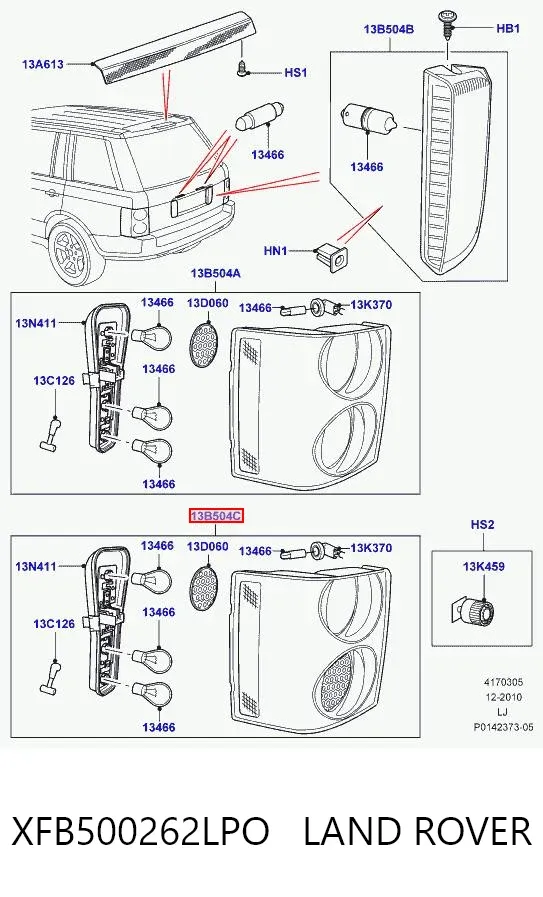 Lampa zespolona tylna prawa XFB500262LPO Land Rover