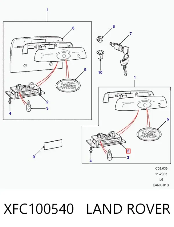 Lampa oświetlenia tylnej tablicy rejestracyjnej XFC100540 Land Rover