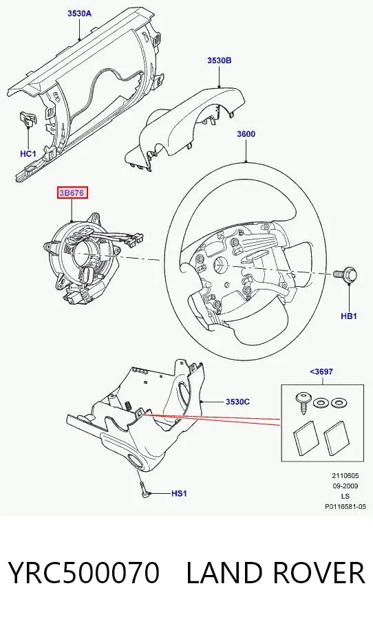 Pierścień kontaktowy AIRBAG, taśma kierownicy YRC500070 Land Rover