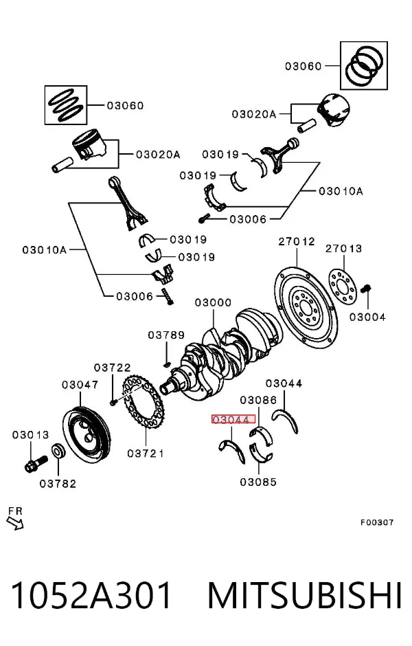 Półpierścień oporowy wału korbowego górny 1052A301 Mitsubishi
