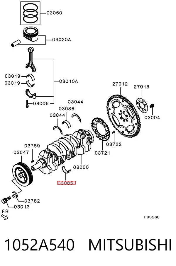 Panewki główne wału korbowego, zestaw, standardowe (STD) 1052A540 Mitsubishi