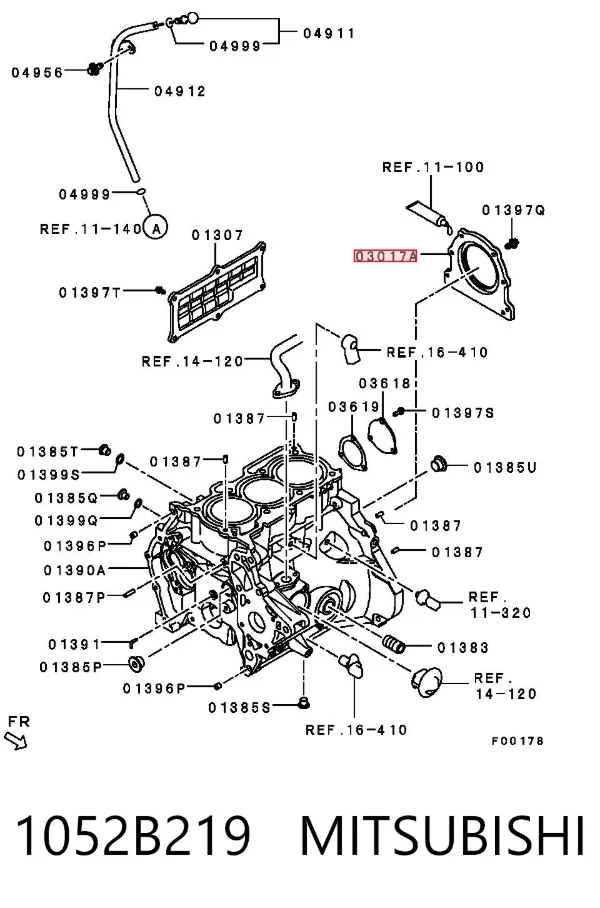 Uszczelniacz wału korbowego silnika tylny 1052B219 Mitsubishi