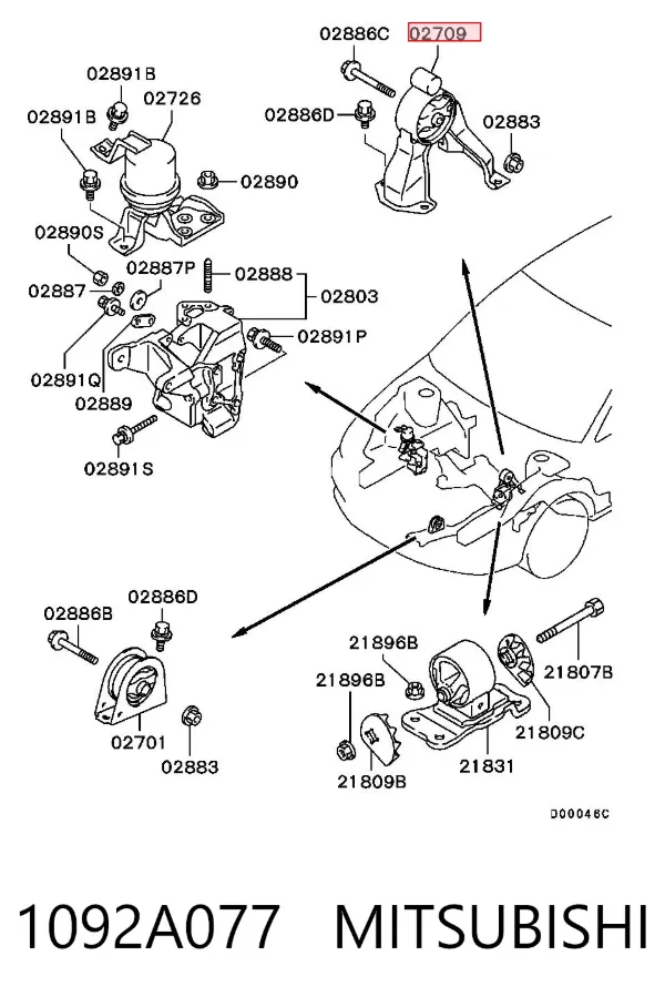 Poduszka (podpora) silnika tylna 1092A077 Mitsubishi