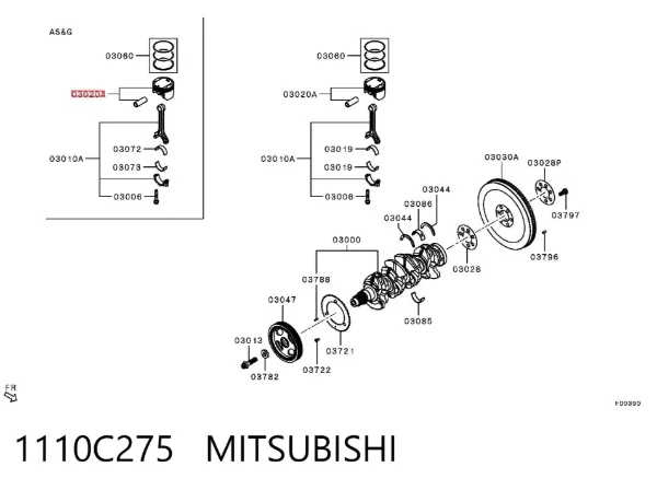 Tłok (komplet na silnik), 2. naprawa (+0,50) 1110C275 Mitsubishi