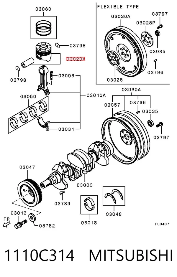 Tłok, komplet na 1 cylinder, 2. naprawa (+0,50) 1110C314 Mitsubishi
