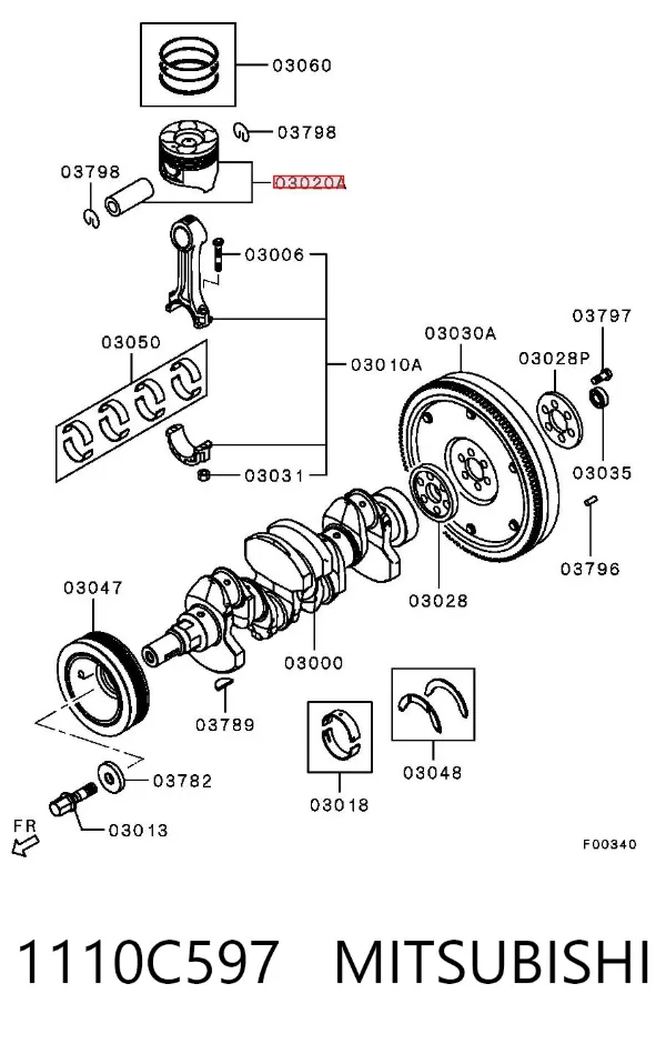 Tłok, komplet na 1 cylinder, 2. naprawa (+0,50) 1110C597 Mitsubishi