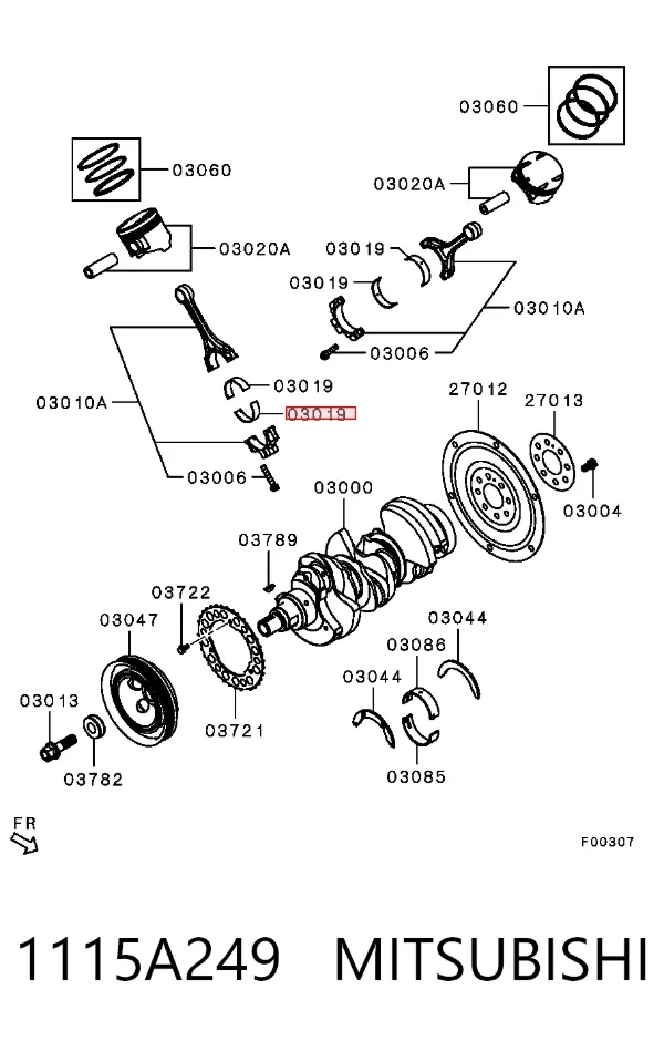 Panewki korbowodowe wału korbowego, zestaw, standardowe (STD) 1115A249 Mitsubishi