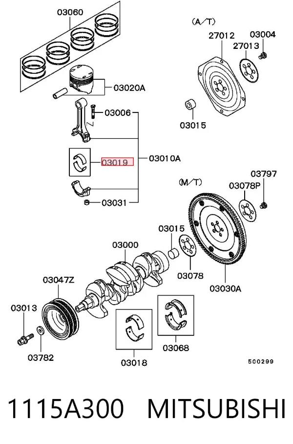 Panewki korbowodowe wału korbowego, zestaw, 1. naprawa (+0,25) 1115A300 Mitsubishi