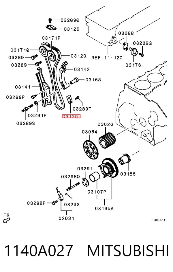 Tłumik drgań łańcucha rozrządu dolny 1140A027 Mitsubishi