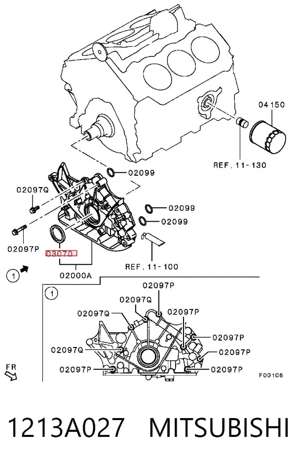 Uszczelniacz wału korbowego przedni 1213A027 Mitsubishi