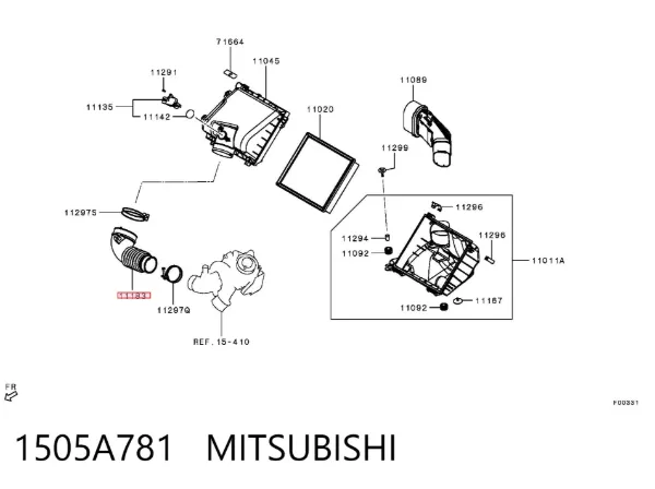 Króciec powietrza, wylot filtra powietrznego 1505A781 Mitsubishi