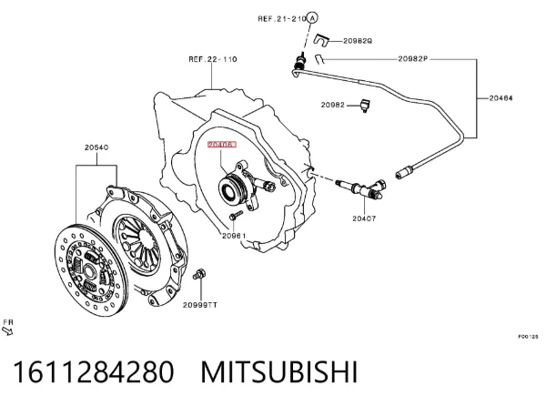 Cylinder roboczy sprzęgła (wysprzęglik) w komplecie z łożyskiem wyciskowym 1611284280 Mitsubishi