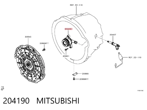 Cylinder roboczy sprzęgła (wysprzęglik) w komplecie z łożyskiem wyciskowym 204190 Mitsubishi