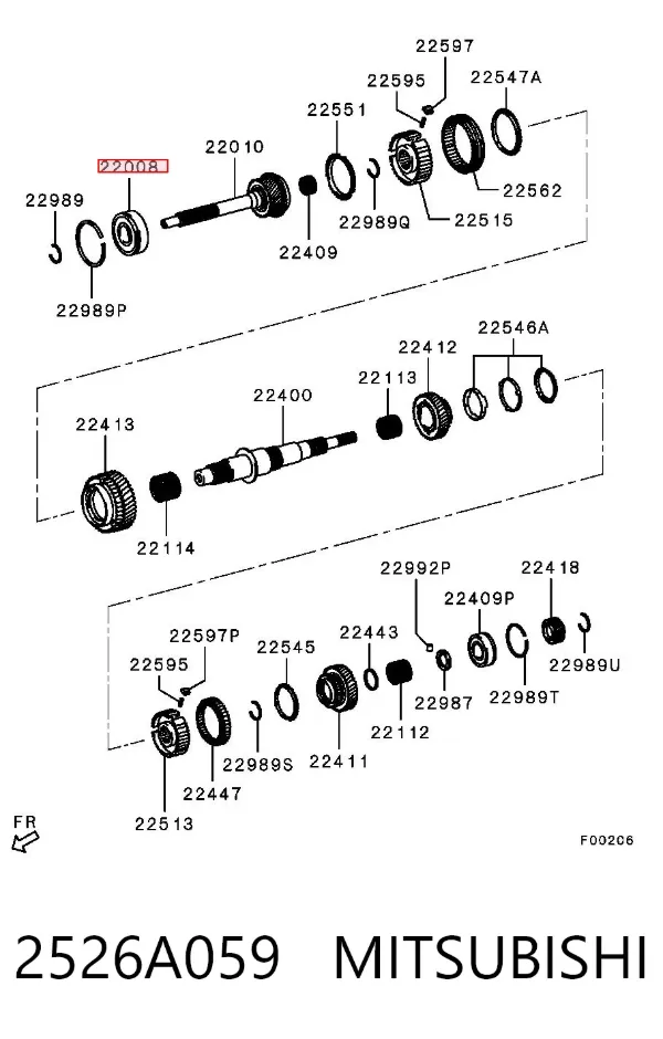 Łożysko wału sprzęgłowego skrzyni biegów 2526A059 Mitsubishi