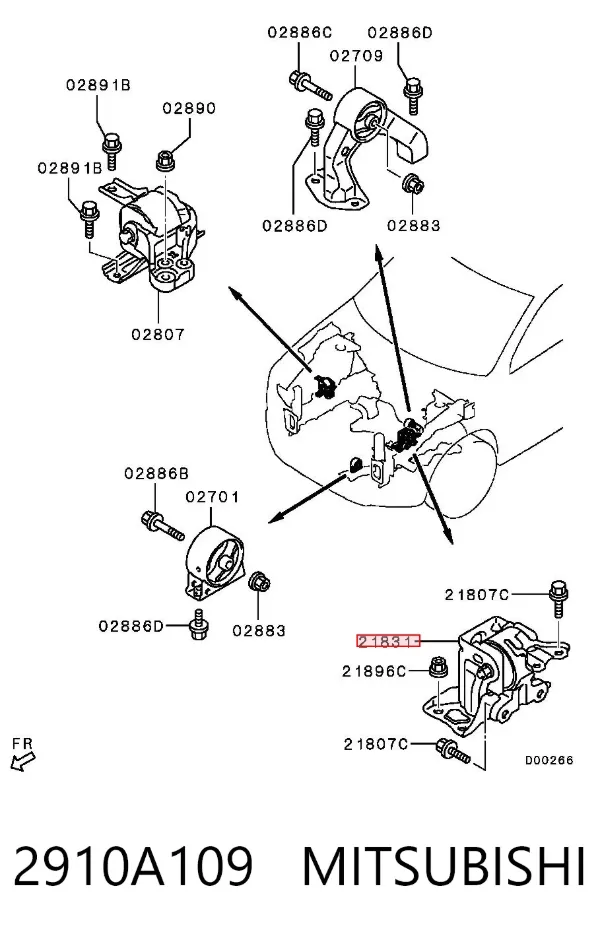 Poduszka (podpora) silnika tylna 2910A109 Mitsubishi