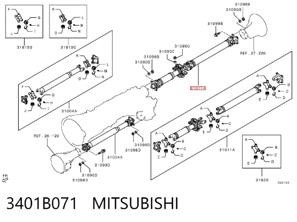 Wał Cardana tylny, kompletny 3401B071 Mitsubishi