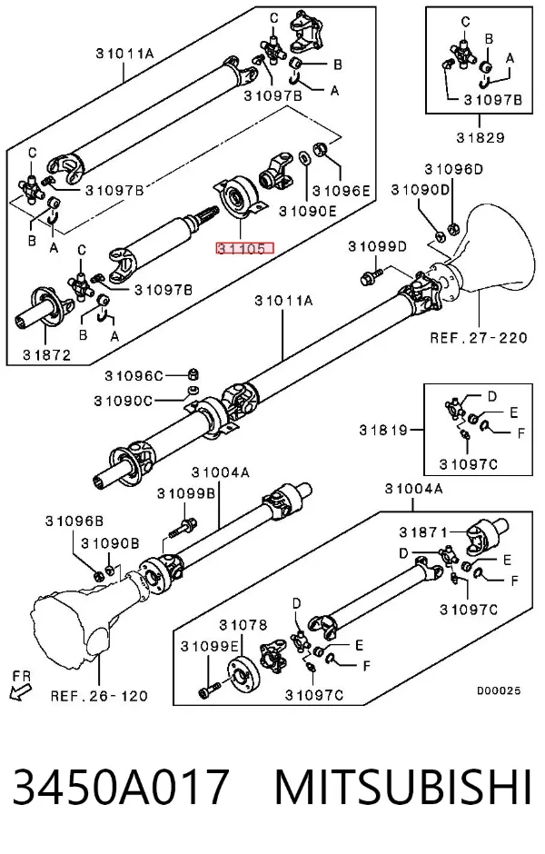 Łożysko podwieszane wału Cardana 3450A017 Mitsubishi