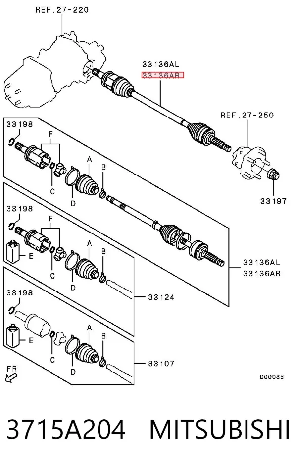 Półoś tylna prawa 3715A204 Mitsubishi