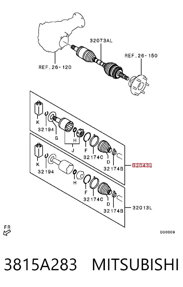 Przegub homokinetyczny wewnętrzny przedni lewy 3815A283 Mitsubishi