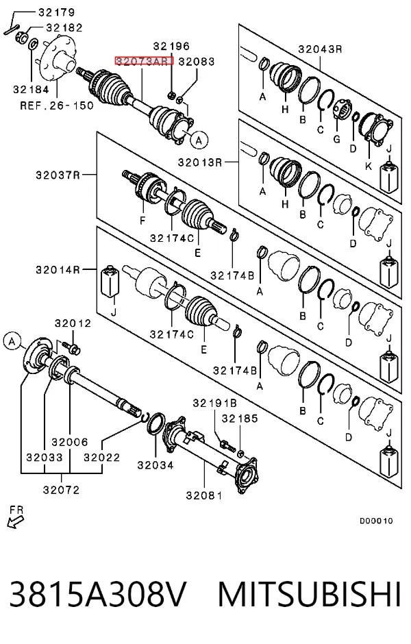 Półoś napędowa przednia prawa 3815A308V Mitsubishi