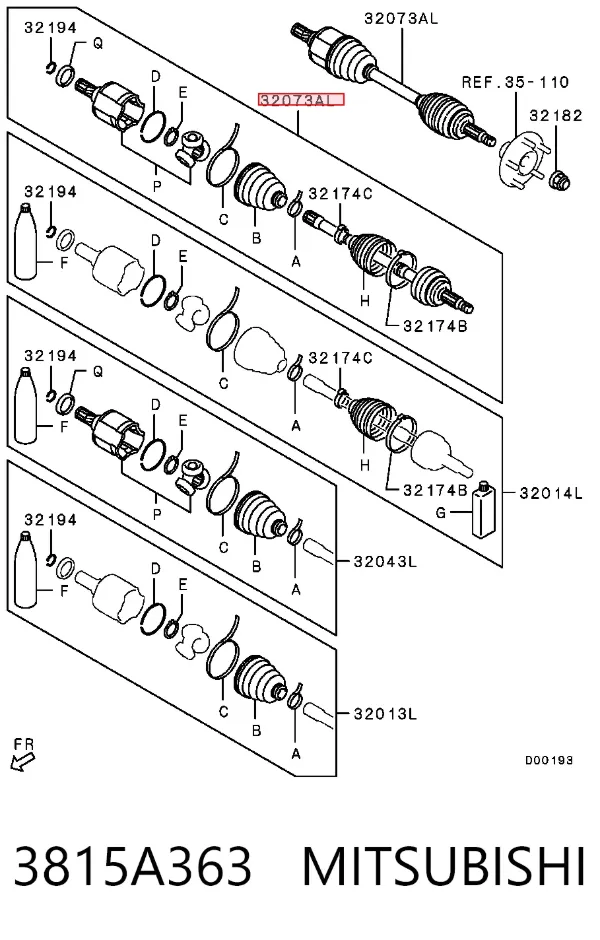 Półoś napędowa przednia lewa 3815A363 Mitsubishi