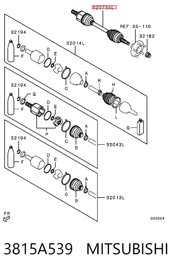 Półoś napędowa przednia lewa 3815A539 Mitsubishi