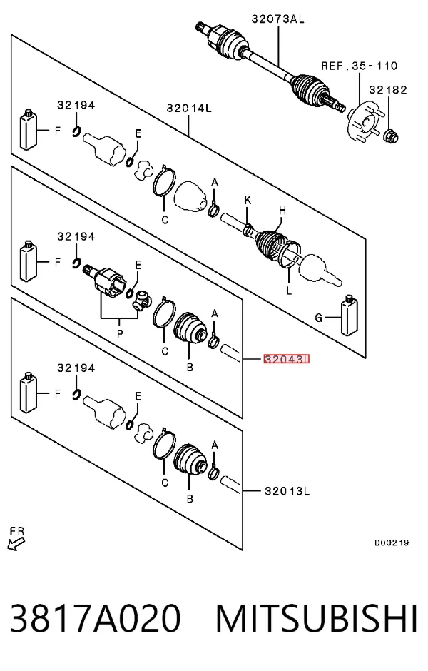 Przegub homokinetyczny przedni wewnętrzny 3817A020 Mitsubishi