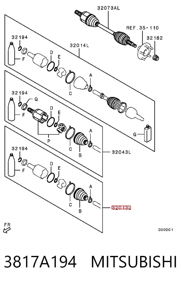 Osłona przegubu homokinetycznego półosi przedniej wewnętrzna 3817A194 Mitsubishi