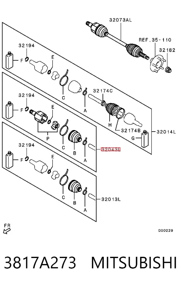 Przegub homokinetyczny przedni wewnętrzny 3817A273 Mitsubishi
