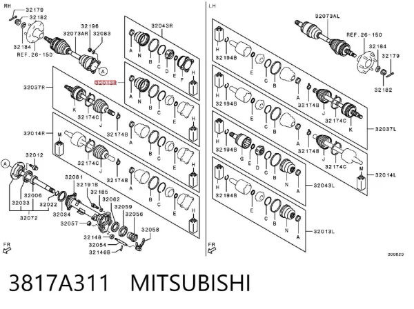 Osłona przegubu homokinetycznego półosi przedniej wewnętrzna 3817A311 Mitsubishi