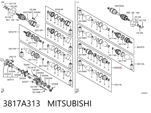 Przegub homokinetyczny wewnętrzny przedni lewy 3817A313 Mitsubishi