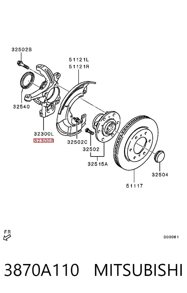 Czop (zwrotnica) przedni prawy 3870A110 Mitsubishi