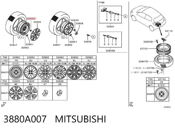 Nakrętka koła 3880A007 Mitsubishi