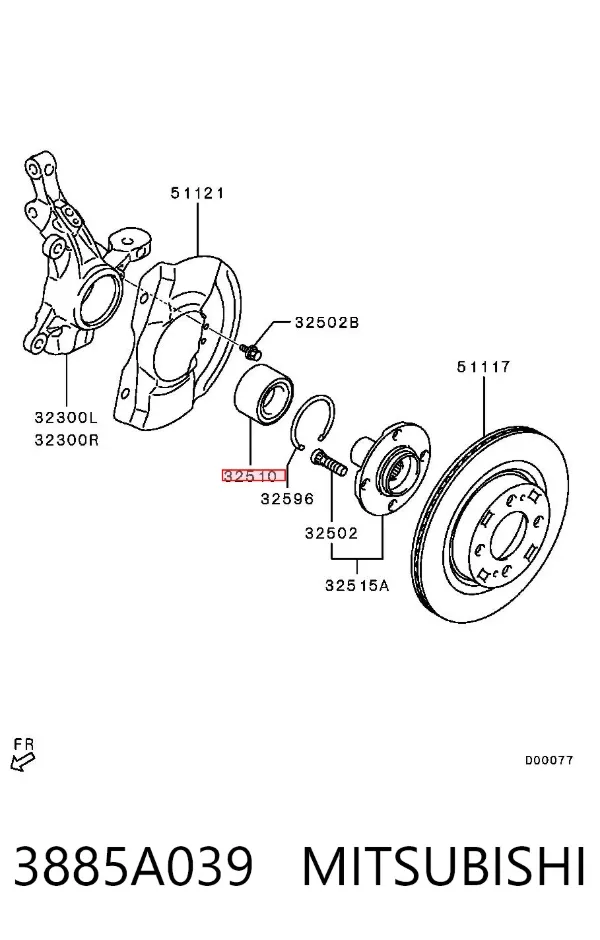 Łożysko piasty przedniej 3885A039 Mitsubishi