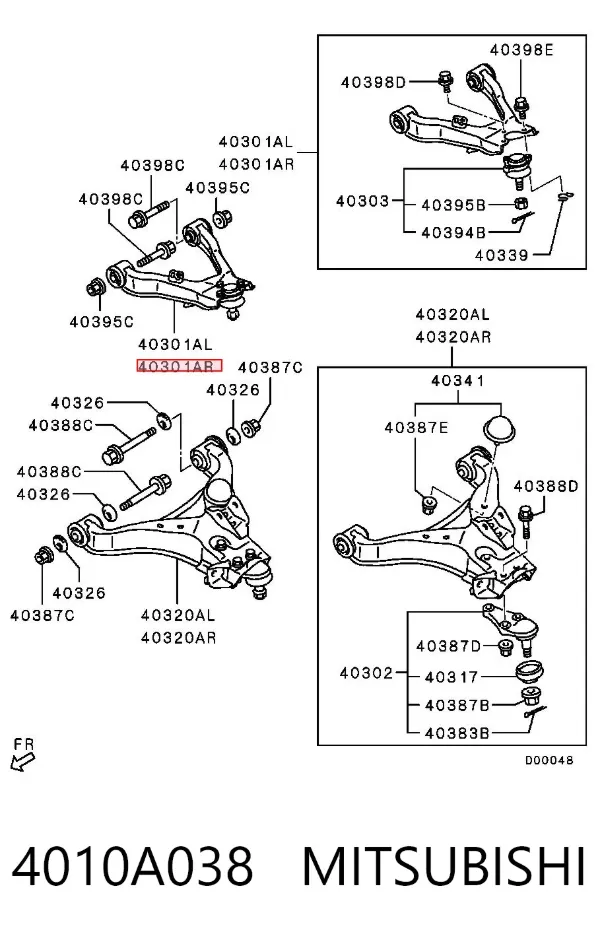 Wahacz zawieszenia przedniego prawy górny 4010A038 Mitsubishi