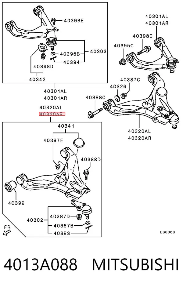 Wahacz zawieszenia przedniego dolny prawy 4013A088 Mitsubishi