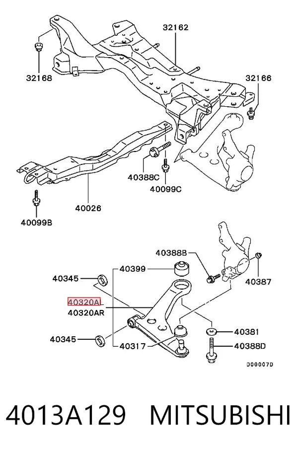 Wahacz zawieszenia przedniego dolny lewy 4013A129 Mitsubishi